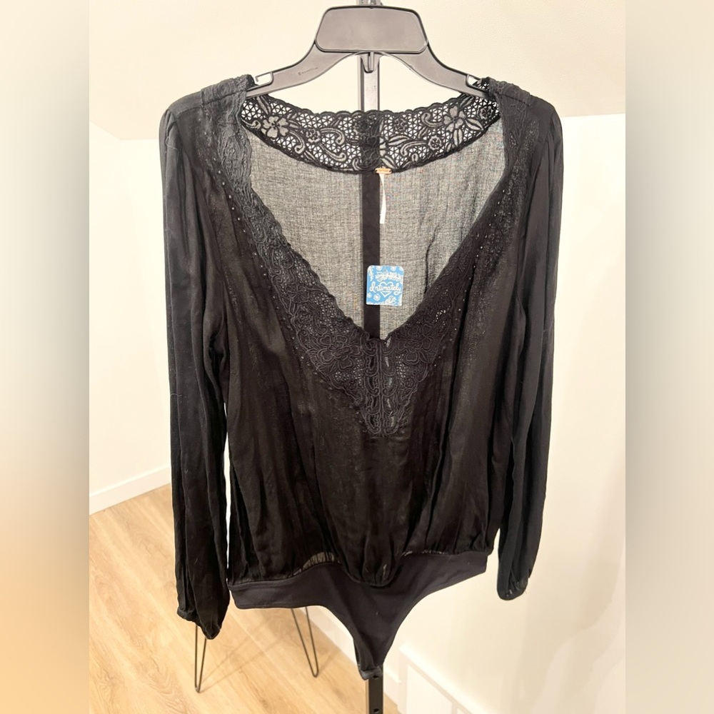 Free People Black Thong Bodysuit Blouse BNWT